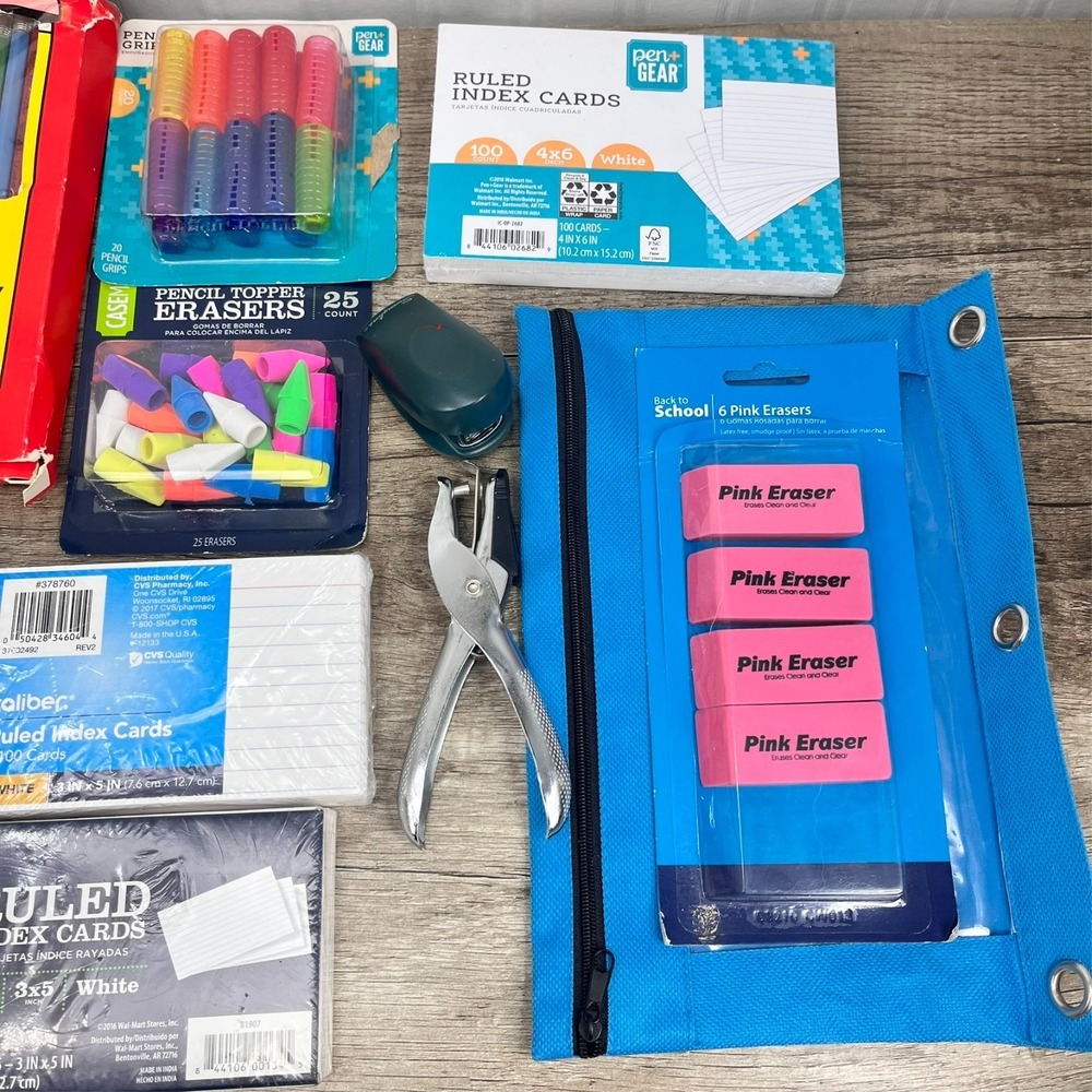 School Supply Lot, Nappco Pencils, 300 Index Cards, Pencil Case, Erasers Etc - Picture 8 of 12
